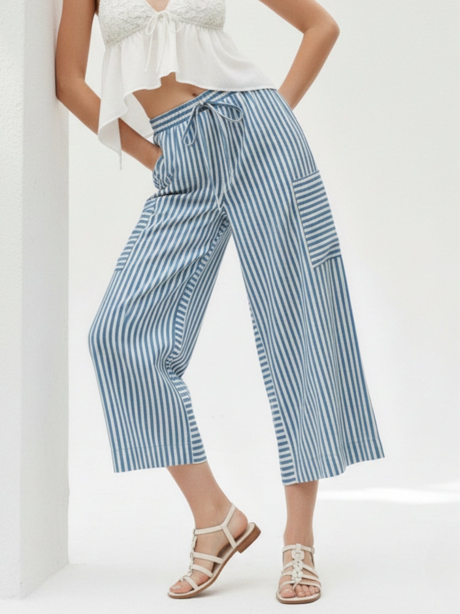 Blue Contrast Waist Band Straight Fit