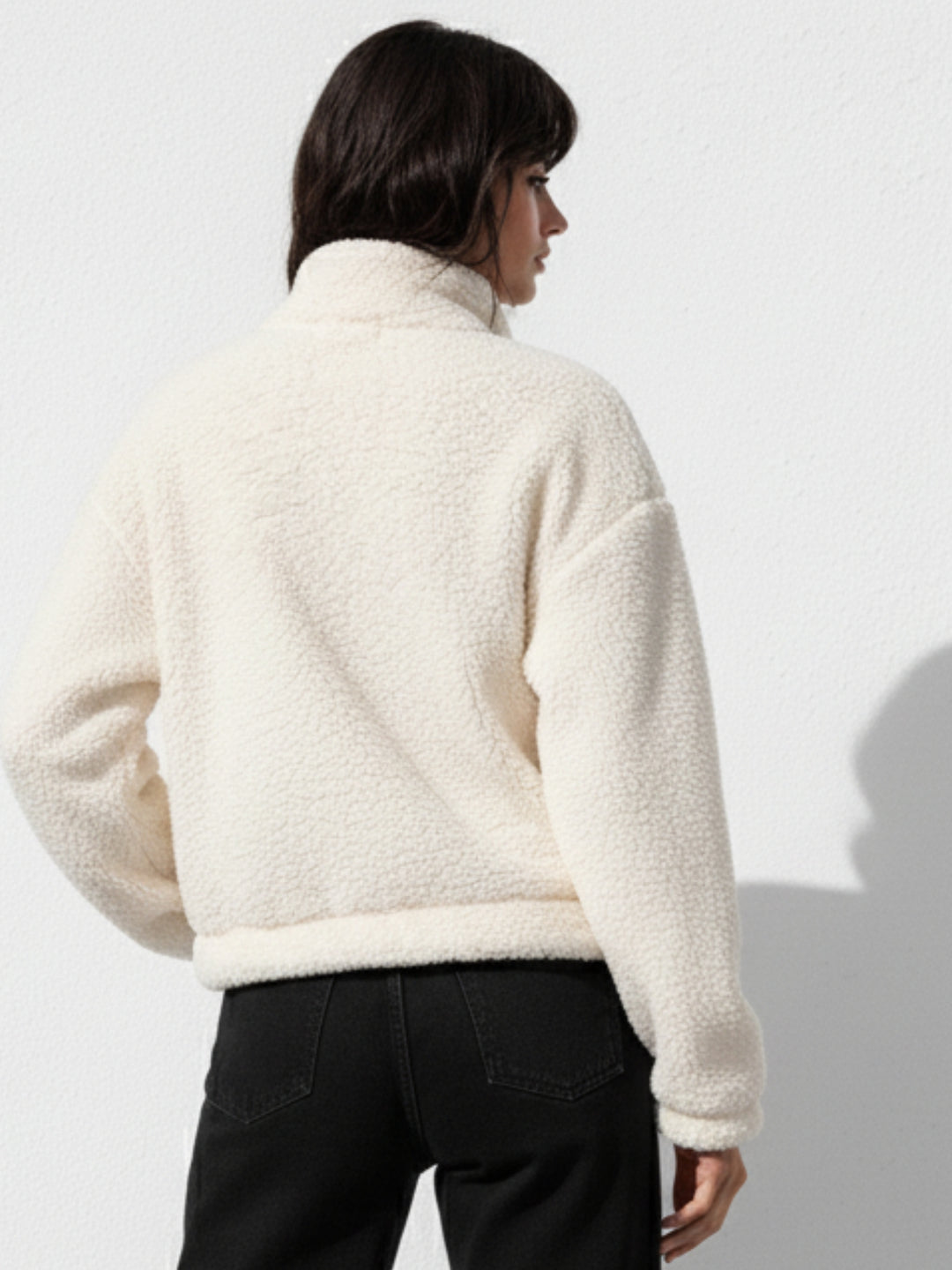 White Full Sleeve Funnel Neck Sweater