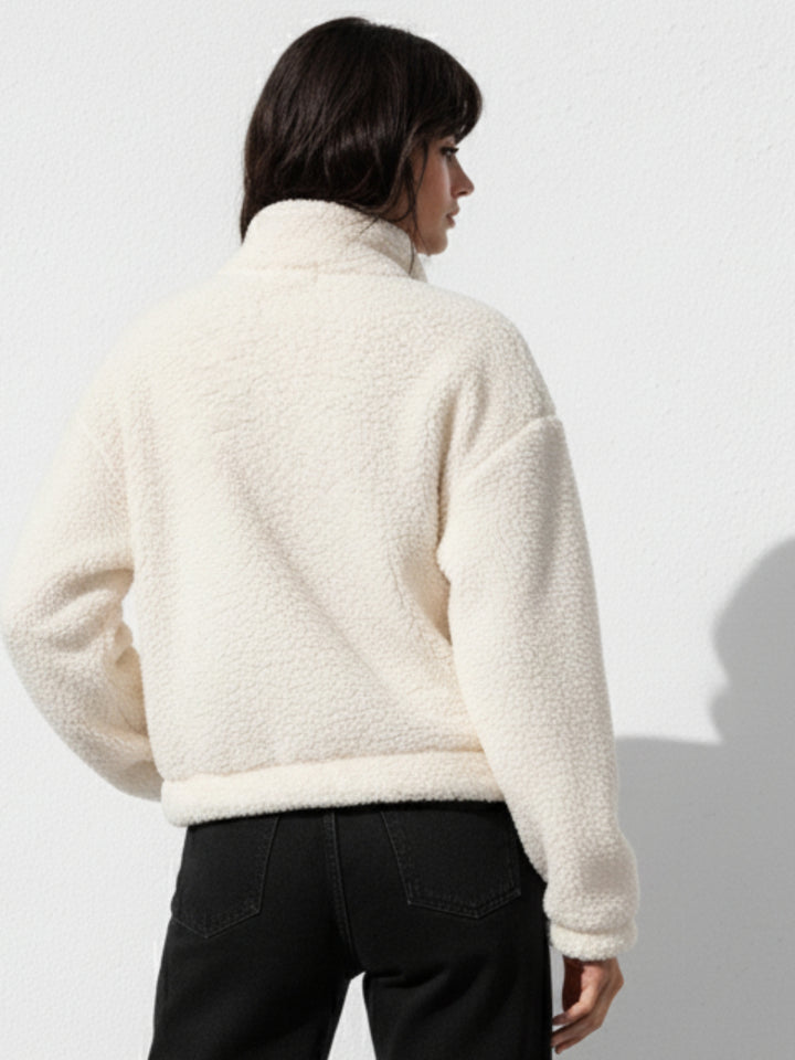 White Full Sleeve Funnel Neck Sweater