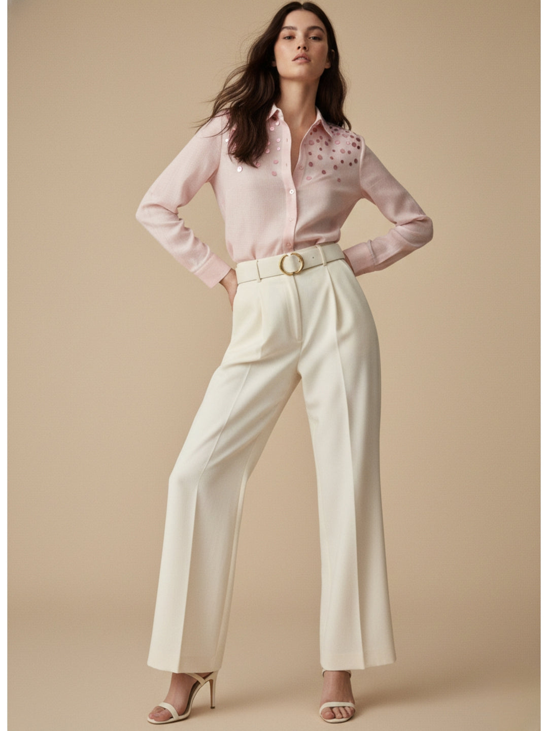 Pink Elegant Relaxed Fit Womens Shirt With Sequin Embellishment Detail