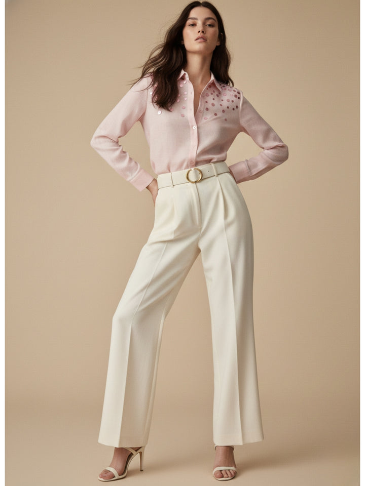 Pink Elegant Relaxed Fit Womens Shirt With Sequin Embellishment Detail