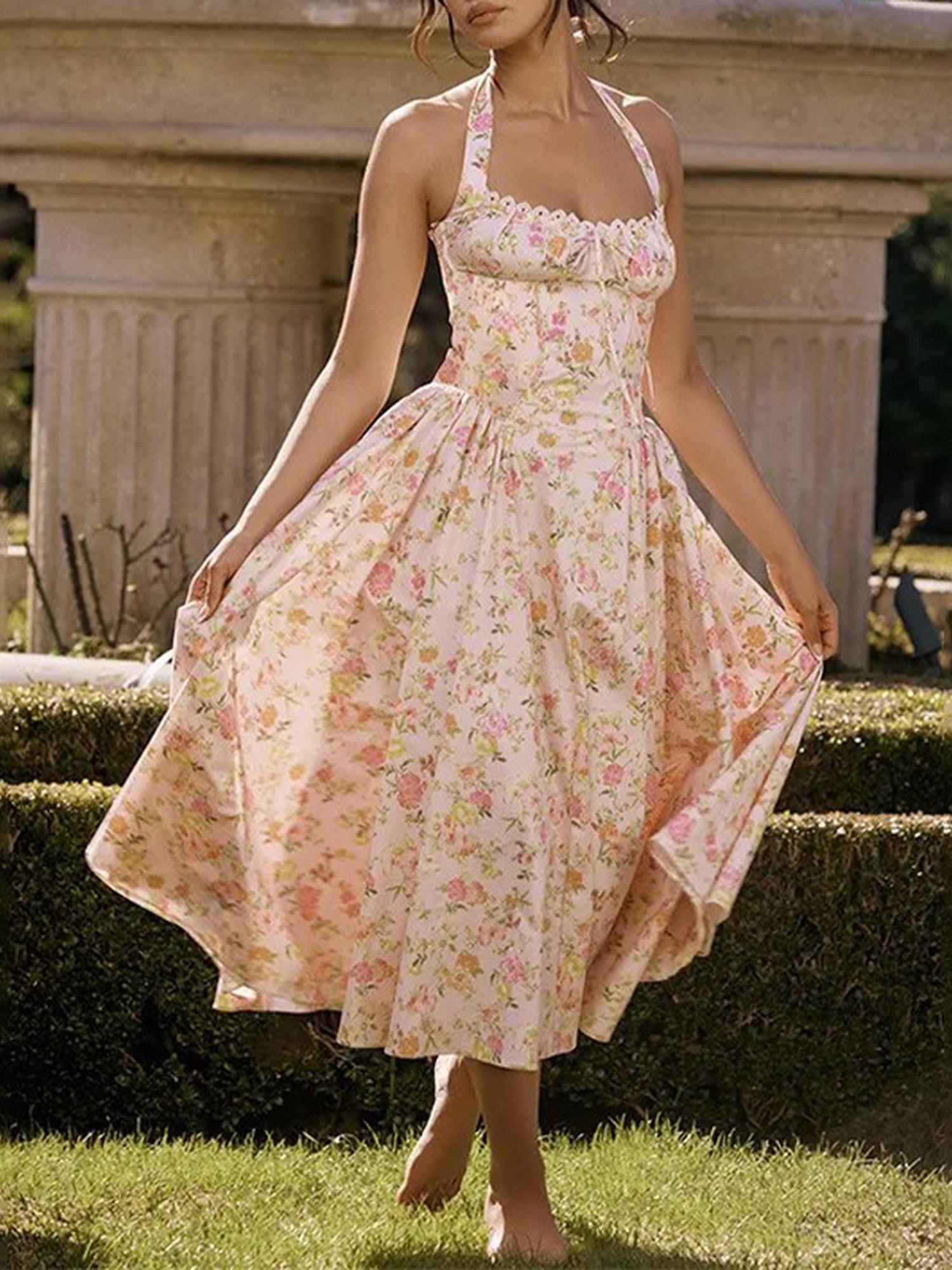 Halter-Neck Floral Maxi Dress