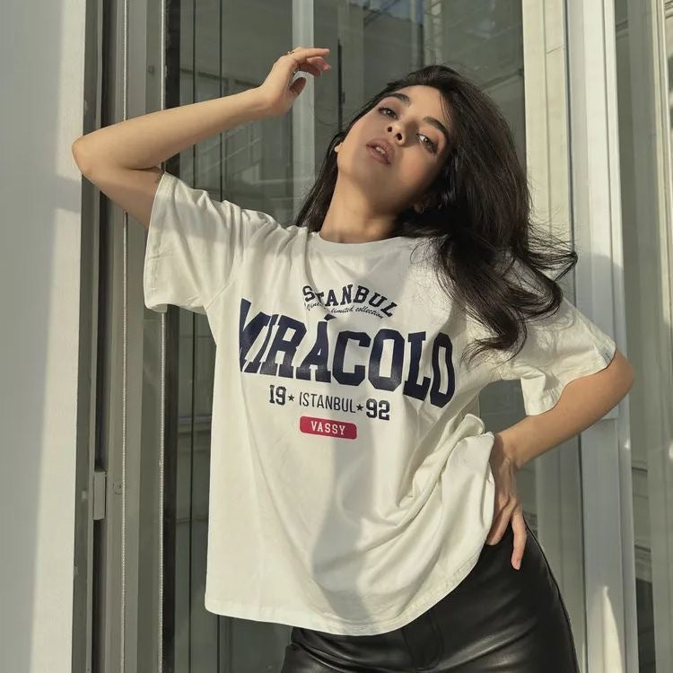 White Graphic Printed Oversized T-Shirt