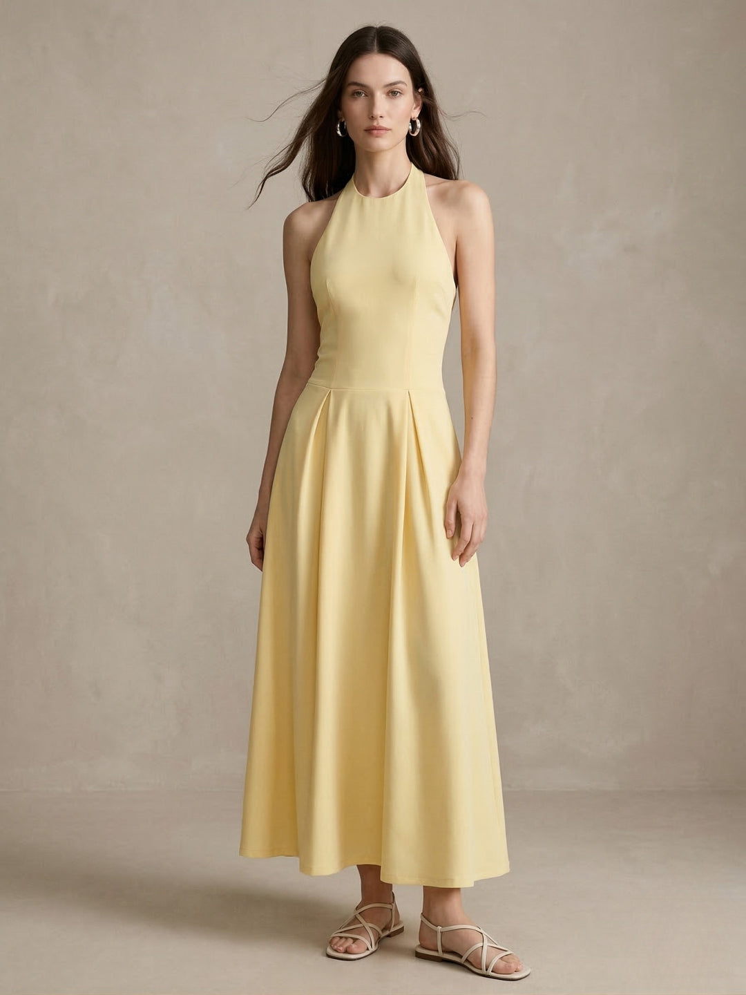 Yellow Halter Neck Tailored Dress