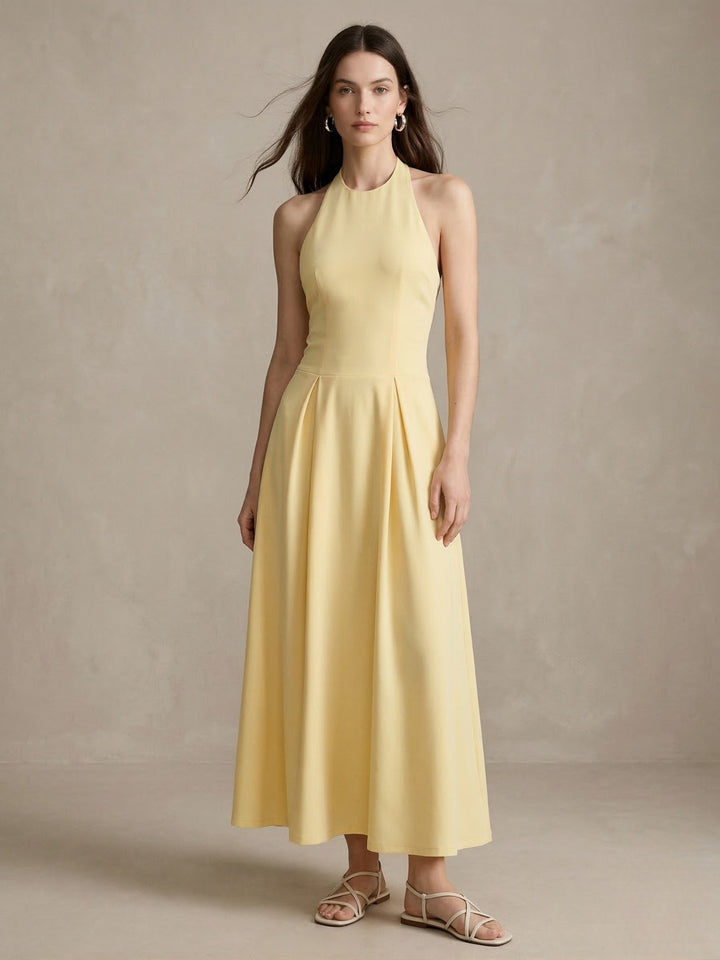 Yellow Halter Neck Tailored Dress