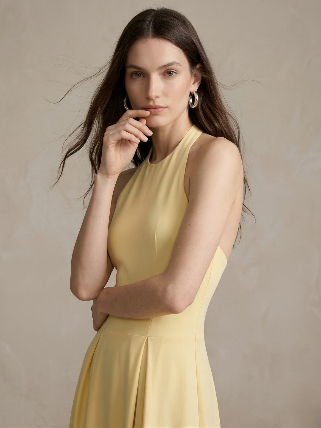 Yellow Halter Neck Tailored Dress