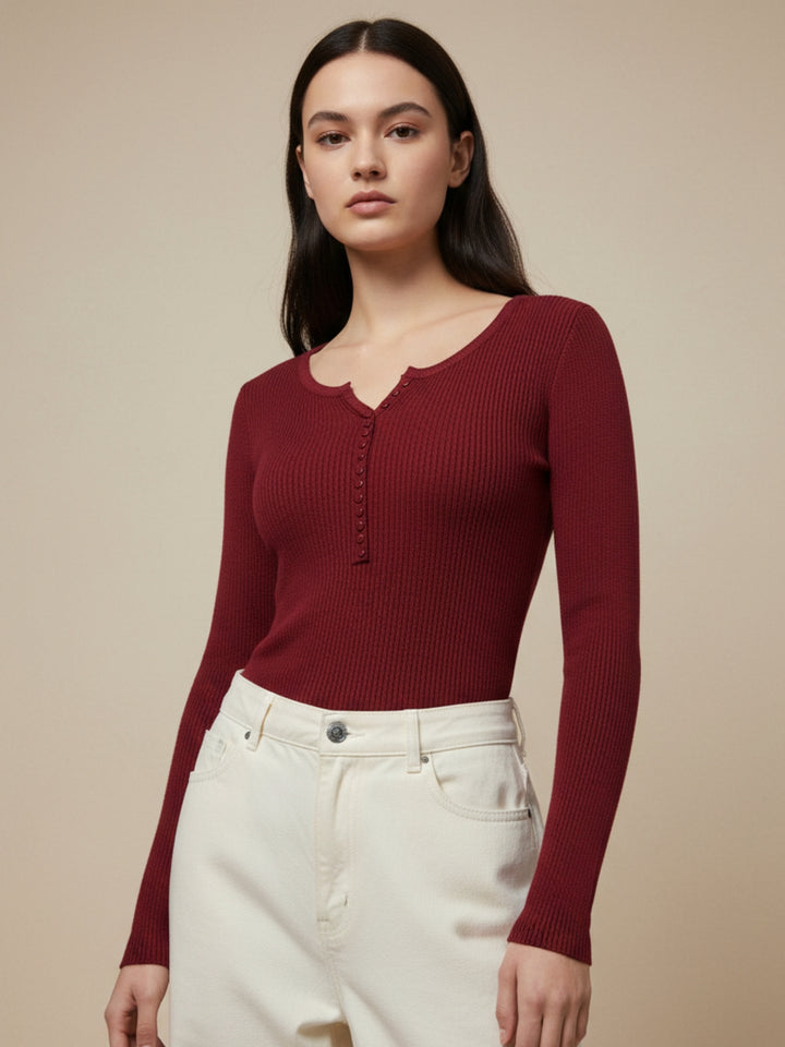 Red Full Sleeve Fitted Top