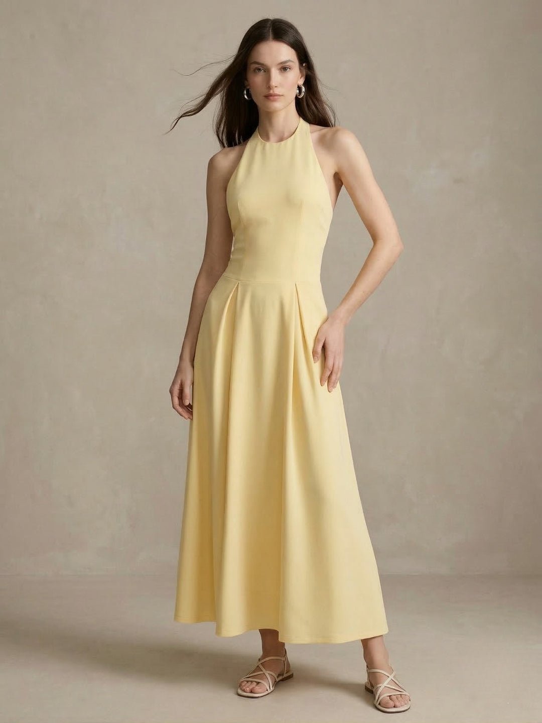 Yellow Halter Neck Tailored Dress