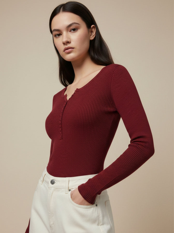 Red Full Sleeve Fitted Top