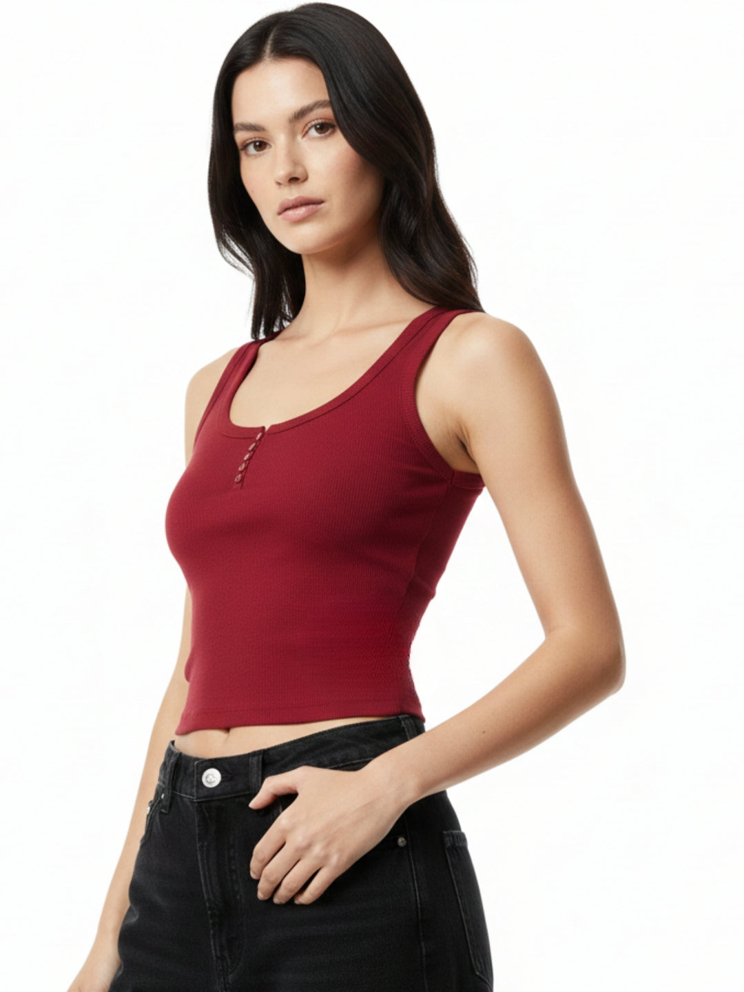 Red Shoulder Strap Fitted Tank