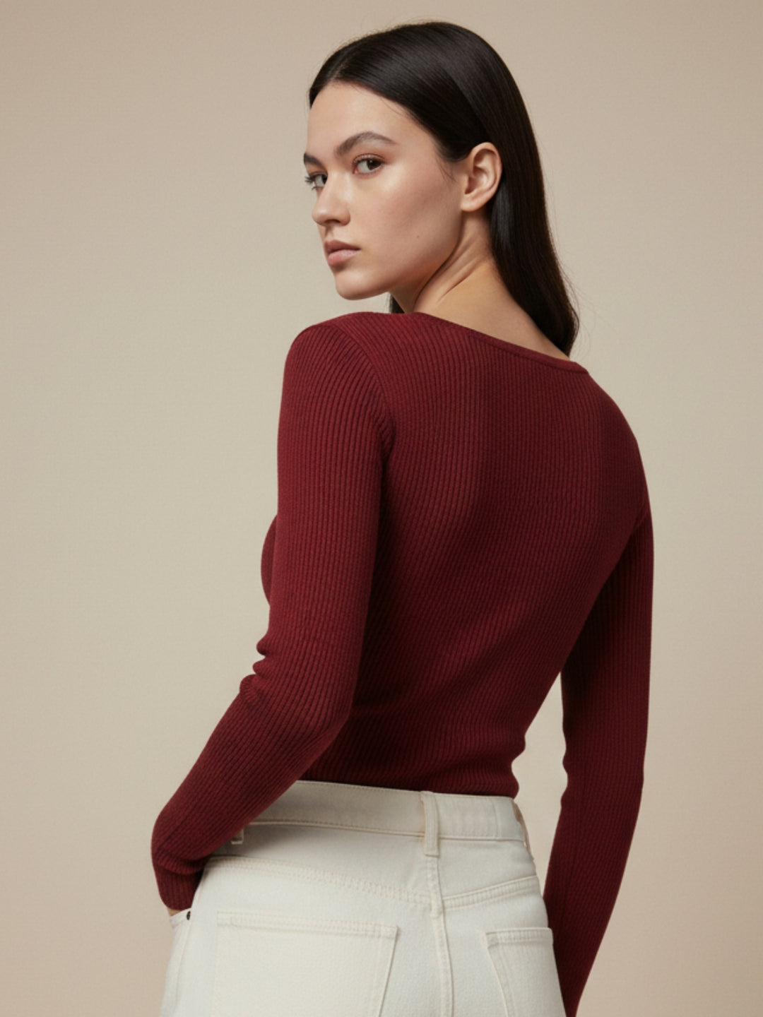 Red Full Sleeve Fitted Top