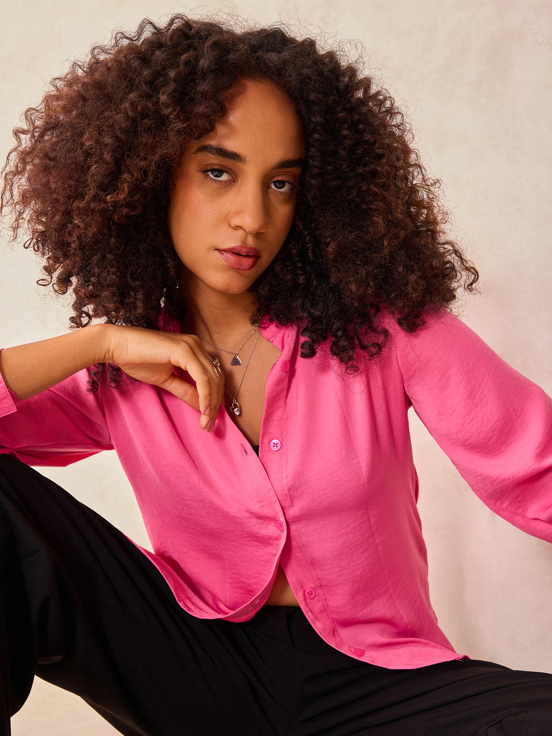 Pink Relaxed Fit Satin Shirt