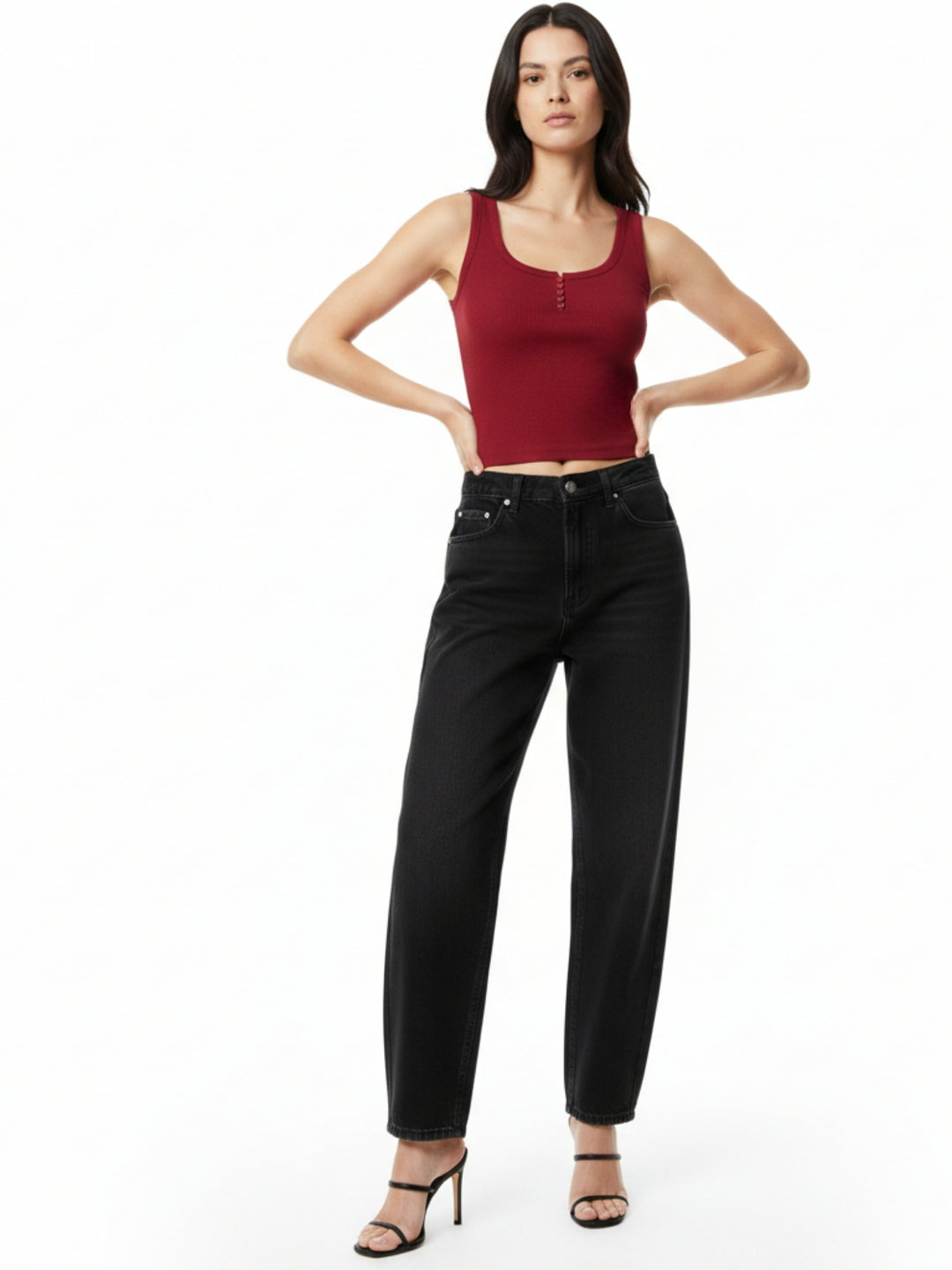 Red Shoulder Strap Fitted Tank