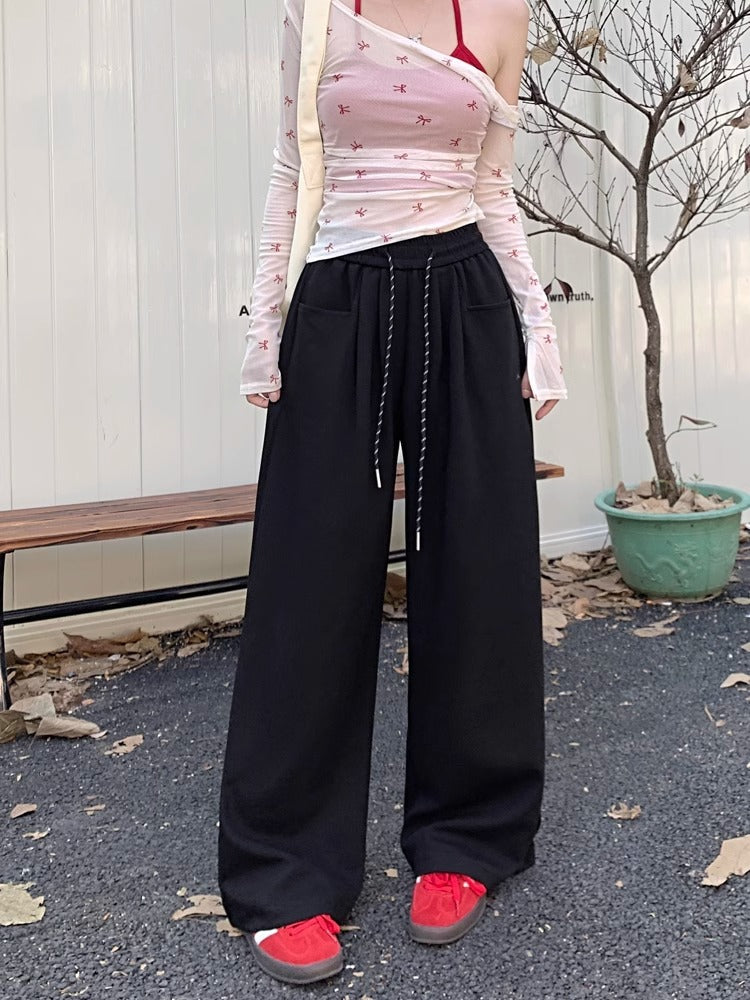 Black High Waist Attached Drawstring Pant