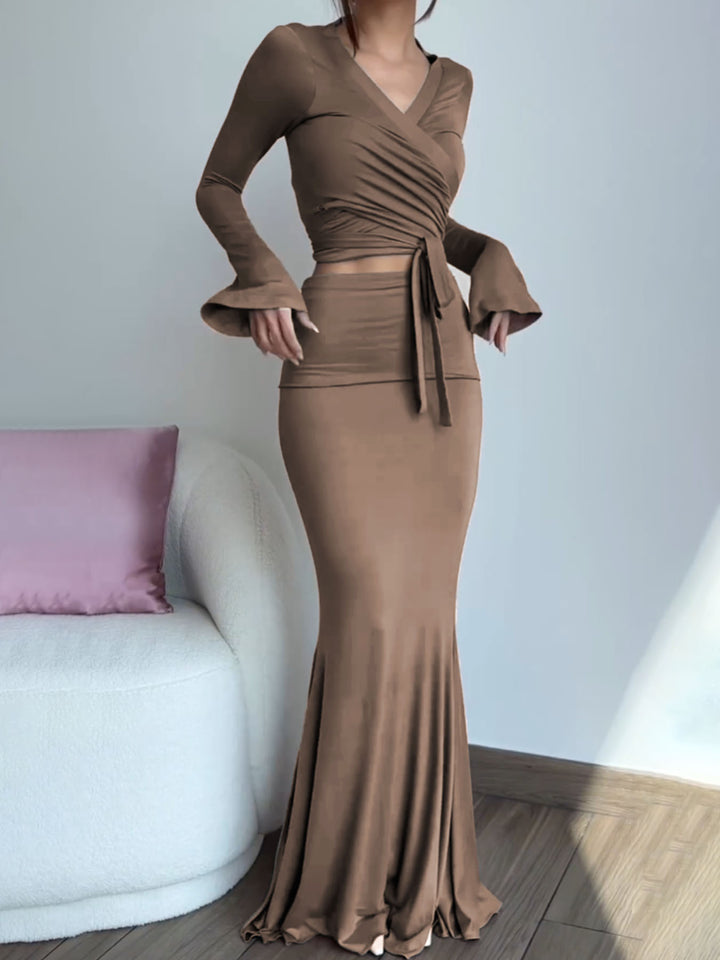 Brown Top And Skirt Co-Ord Set