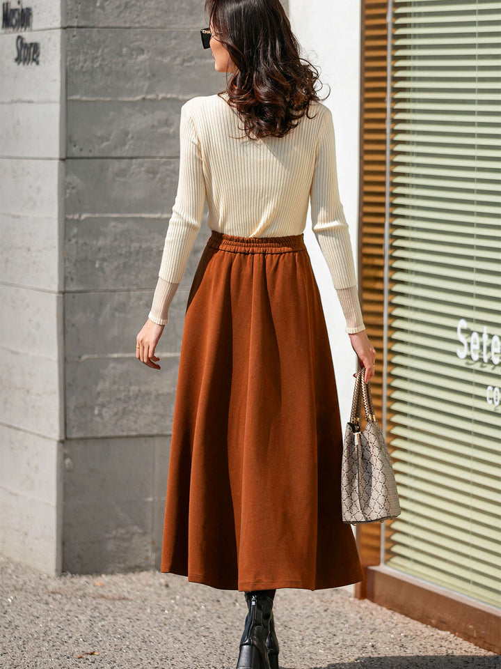 Brown Flared Skirt With Cargo Pockets