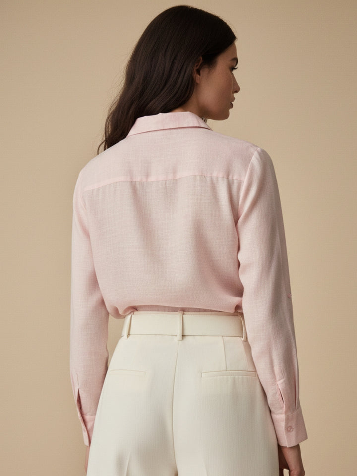 Pink Elegant Relaxed Fit Womens Shirt With Sequin Embellishment Detail