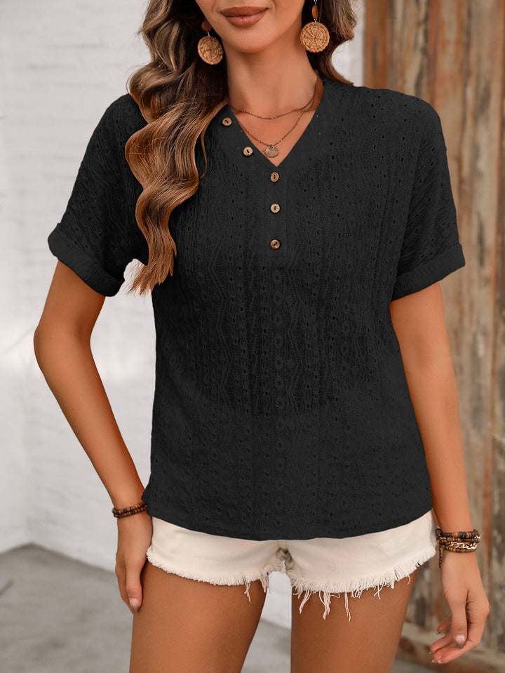 Black V-Neck Sleeves Shirt Style Top