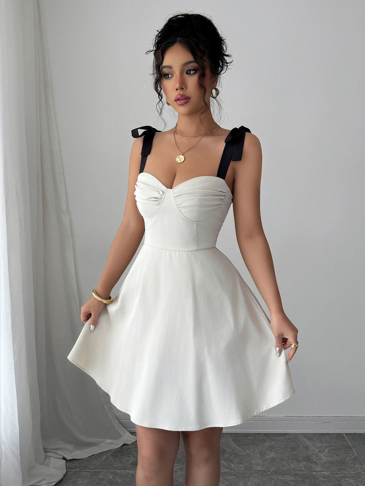 Shop Cream Tie-Up Straps Skater Dress - for Women | OUTZIDR
