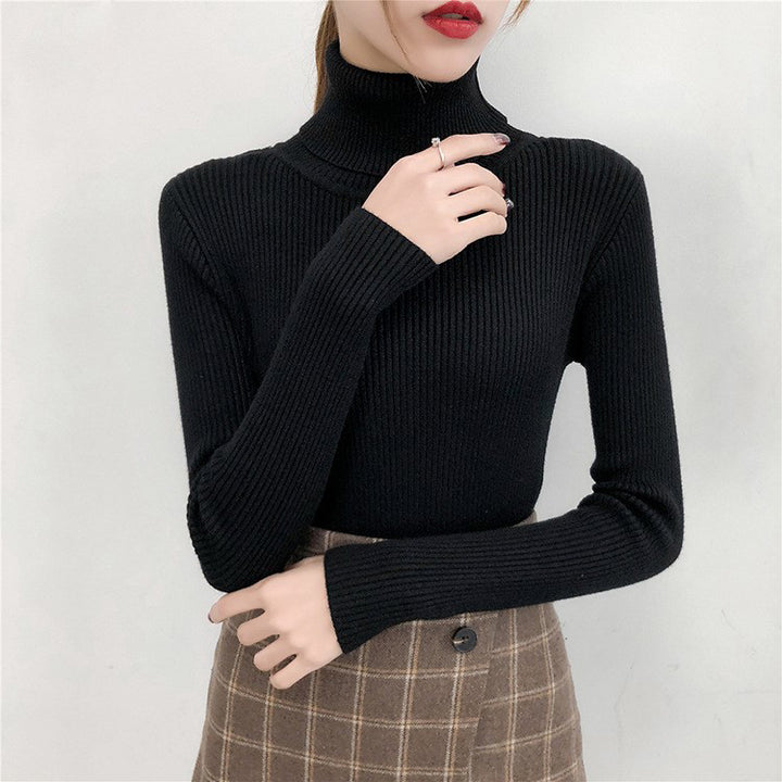 Black Turtle Neck Flat Knit Top