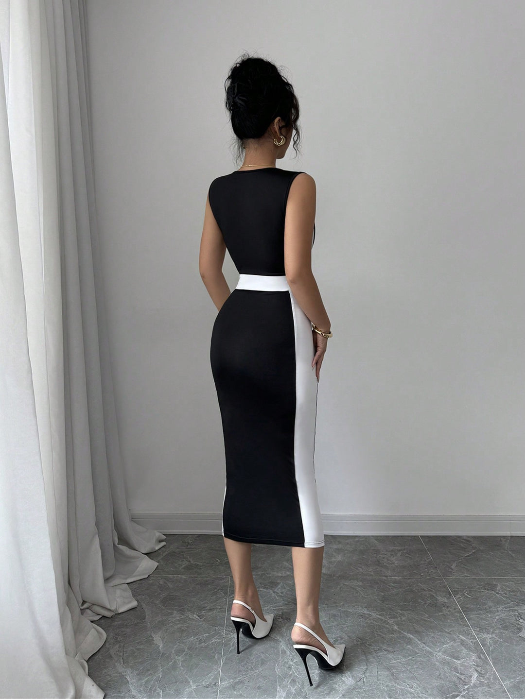 Black Wide Strap Colour Block Dress