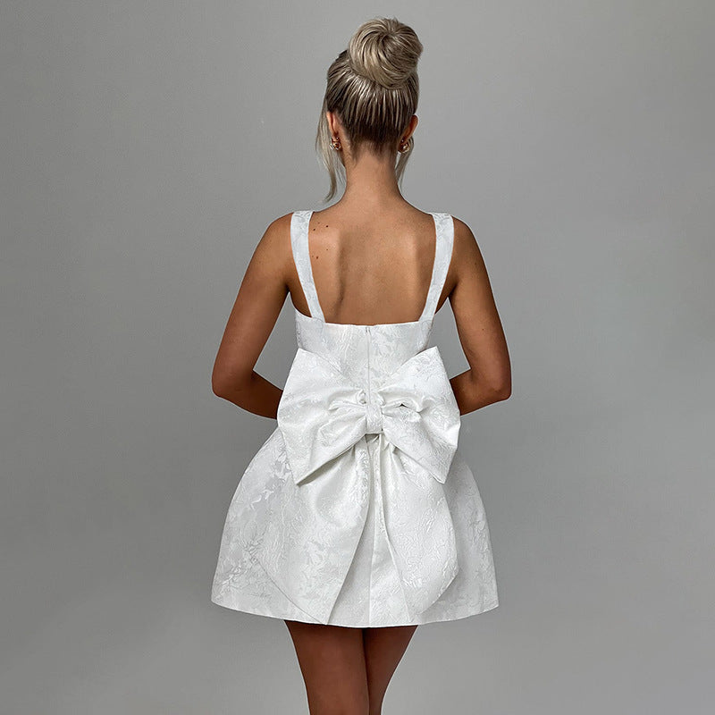 White Back Big Bow Mini Dress