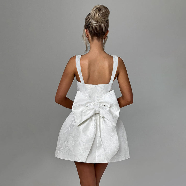 White Back Big Bow Mini Dress