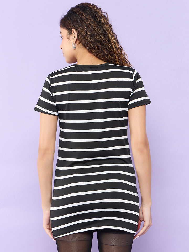 Black Longline Tee with White Stripes