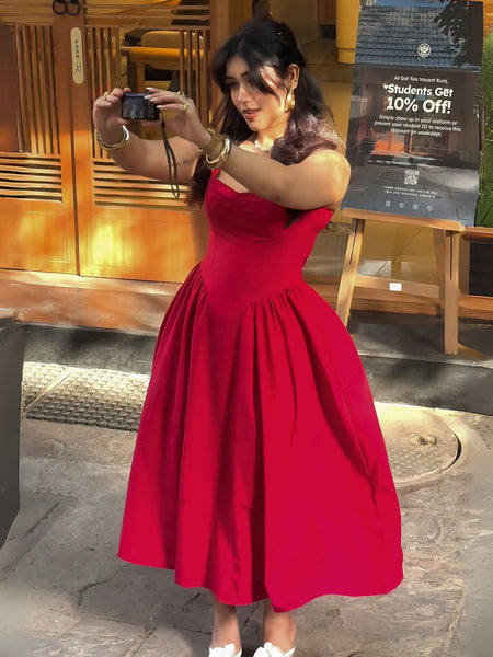 Shop Red Bustier Cami Dress With Pockets - for Women