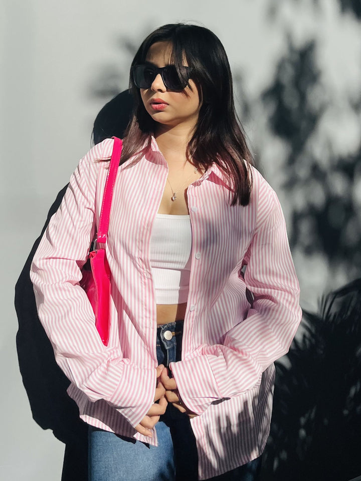 Pink Striped Drop Shoulder Shirt