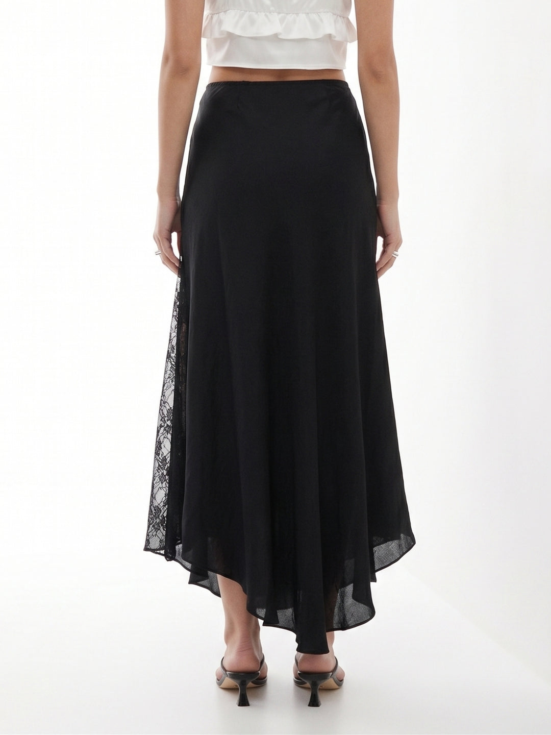 Black High Waist Lace Detail Skirt