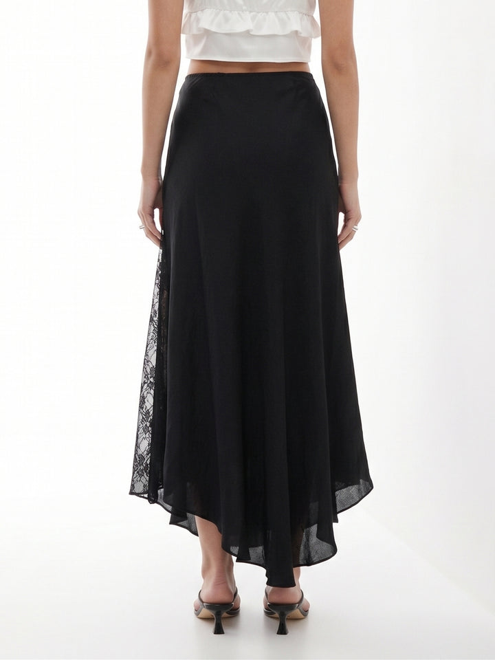 Black High Waist Lace Detail Skirt