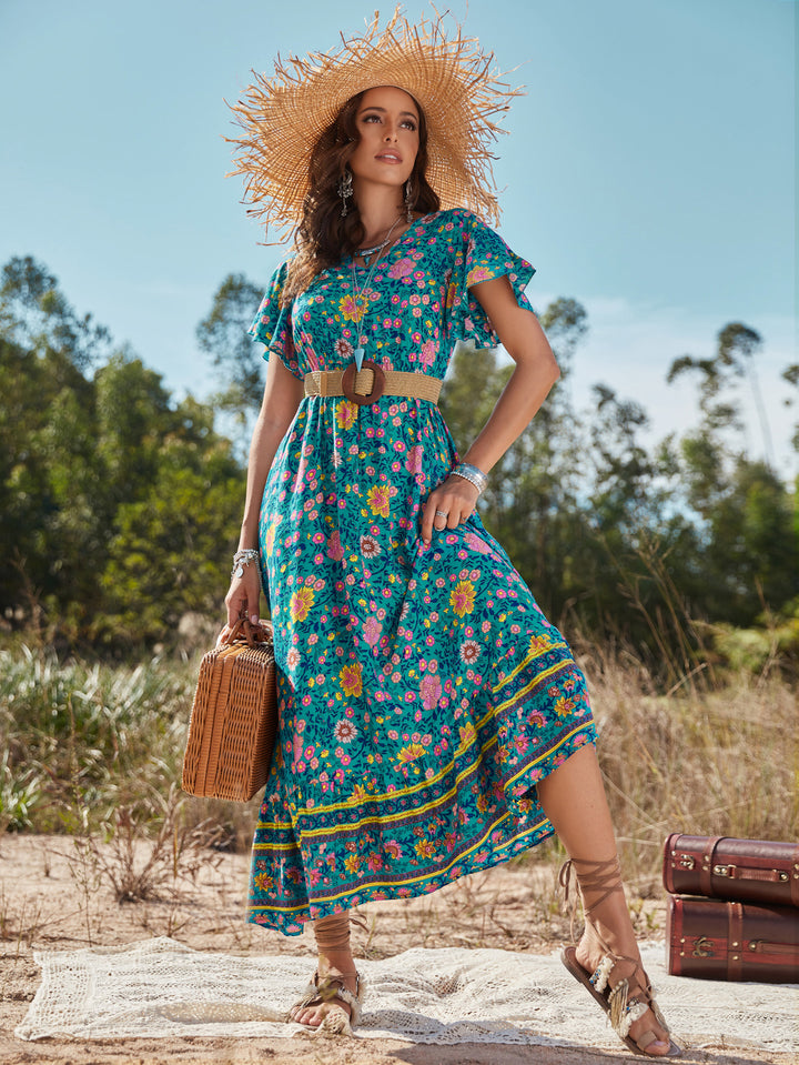 Blue Floral Print Maxi Dress