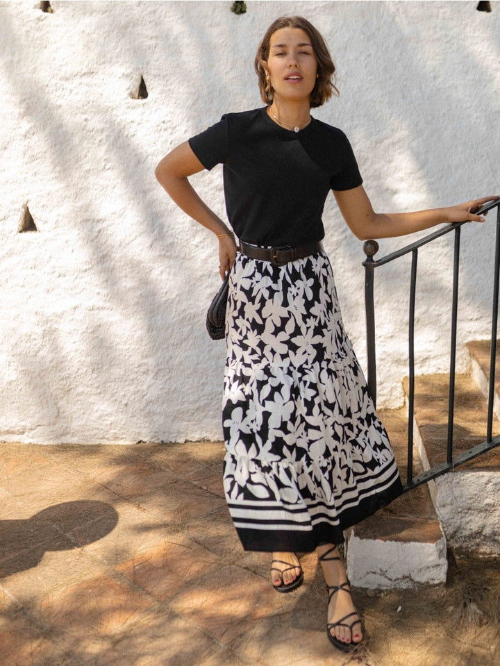 White Printed Flowy Skirt