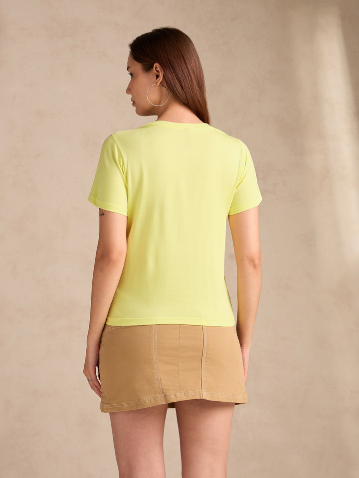Yellow Crew Neck Graphic Tshirt