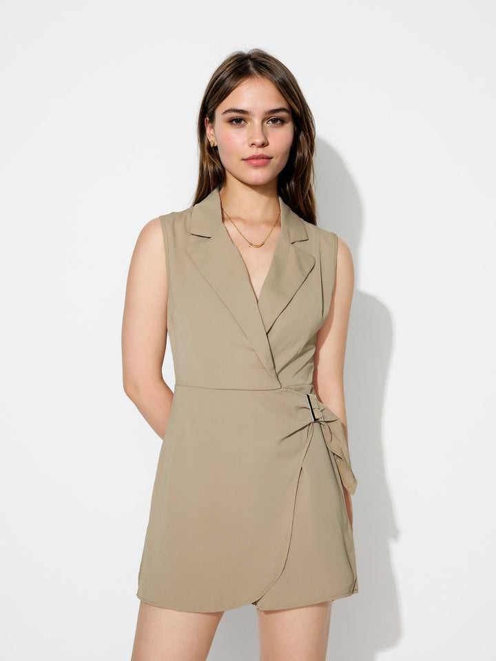 Khaki Blazer Wrap Dress