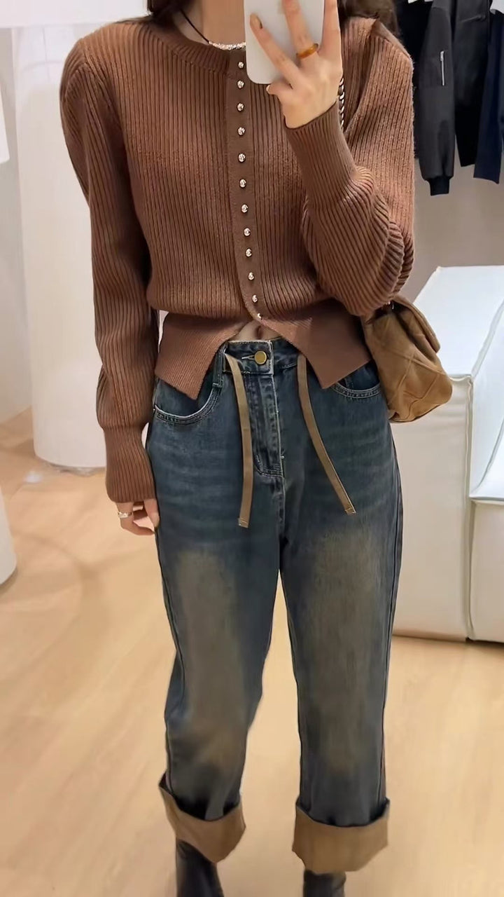 Brown Full Sleeve Front Buttoned Cardigan