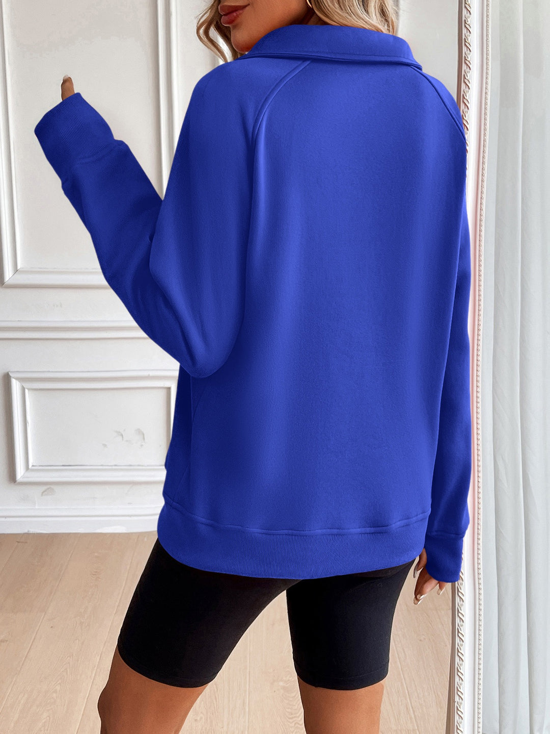 Blue Half Zip Sweatshirts With Pockets