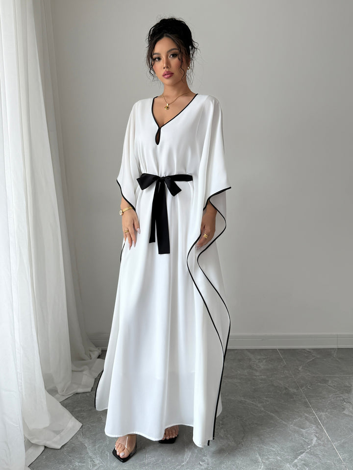 White V-Neck Kaftan Dress