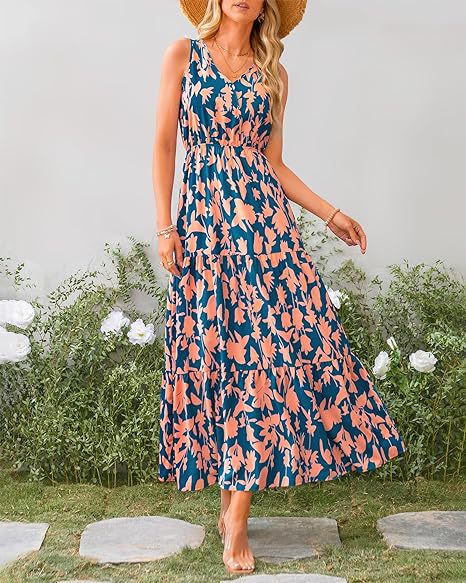 Teal V Neck Printed Cinched Waist Dress