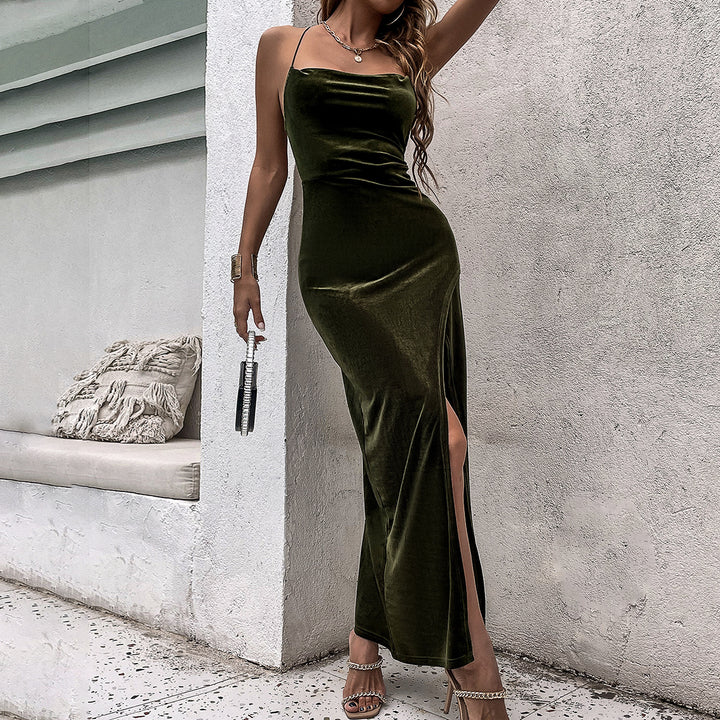 Green Halter Neck Back Tie-Up Detail Dress