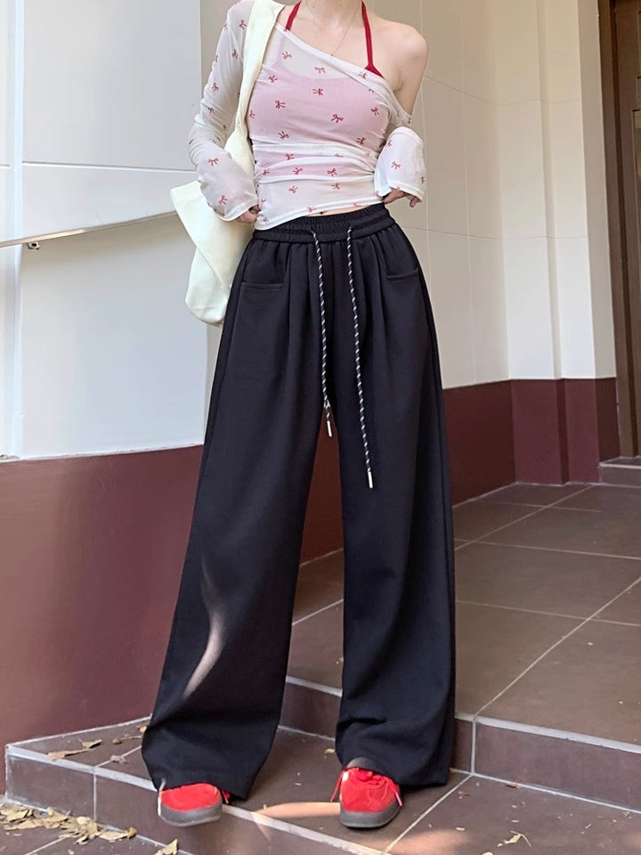 Black High Waist Attached Drawstring Pant