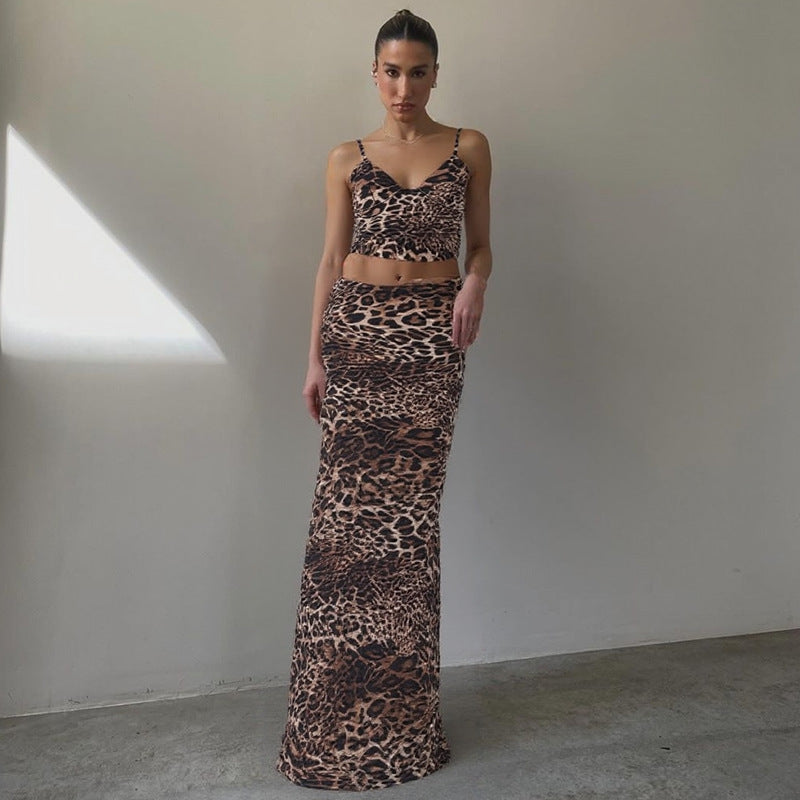 Brown Spaghetti Top With Skirt Co-Ord Set