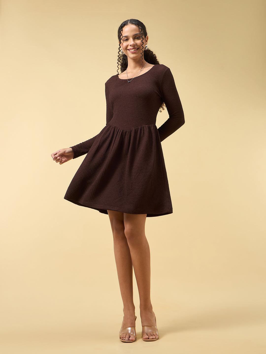 Brown Mini Dress Full Sleeve
