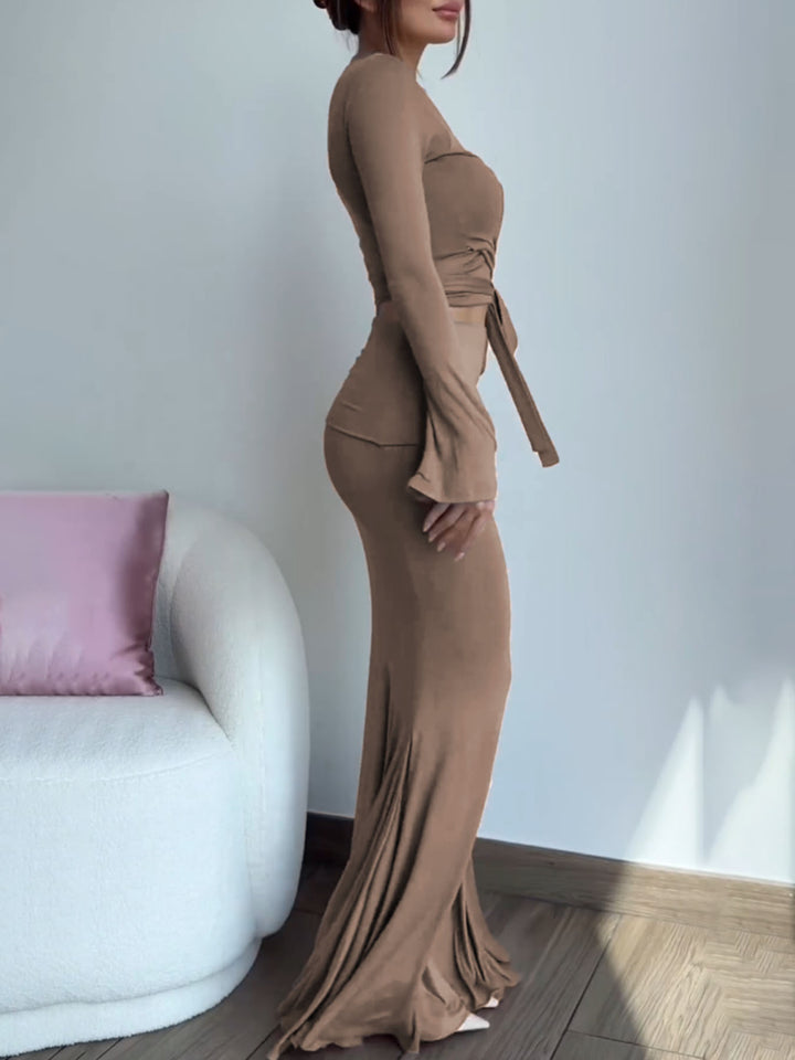Brown Top And Skirt Co-Ord Set