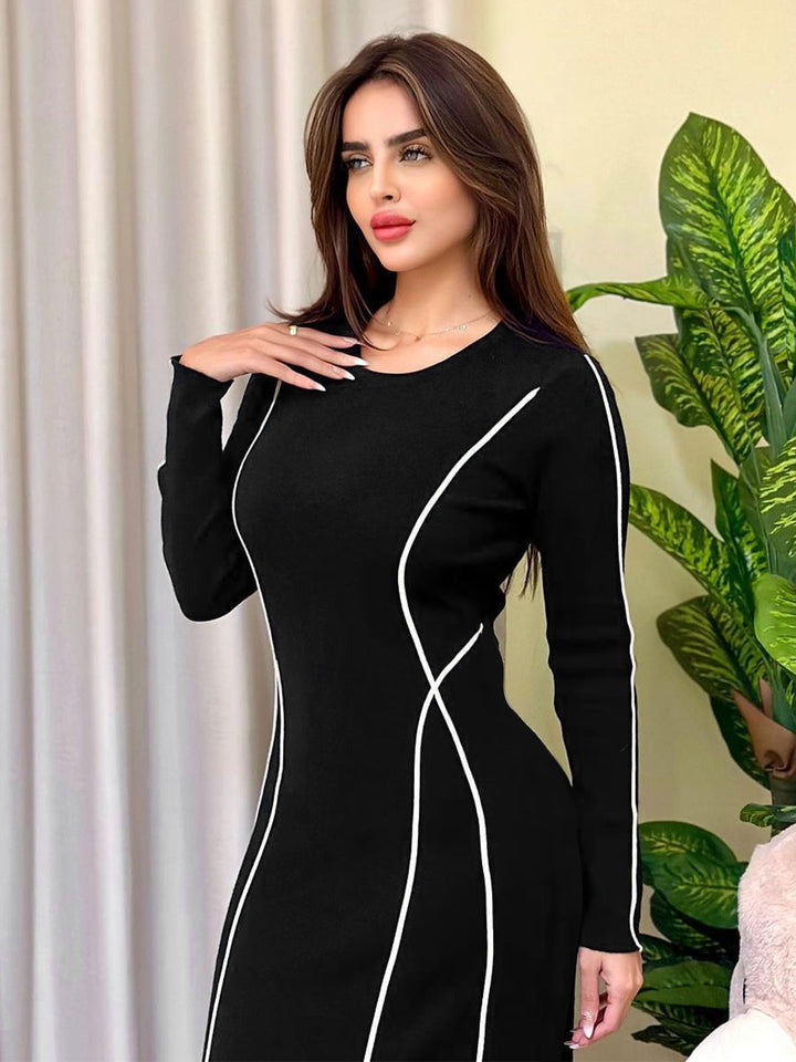 Black Contrast Stitch Maxi Dress