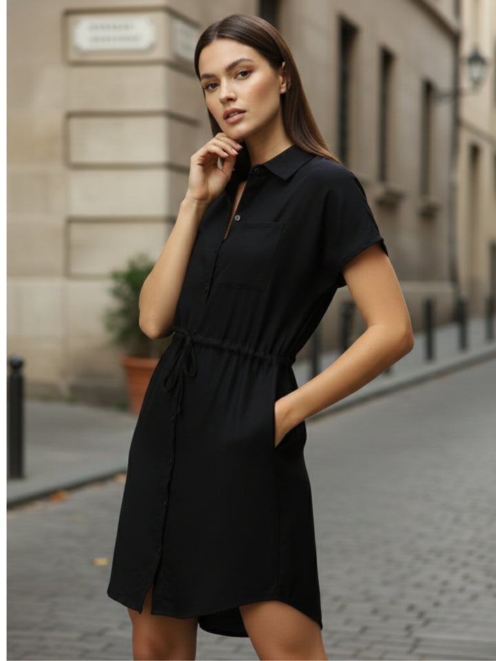 Black Shirt Dress With Elasticated Waist