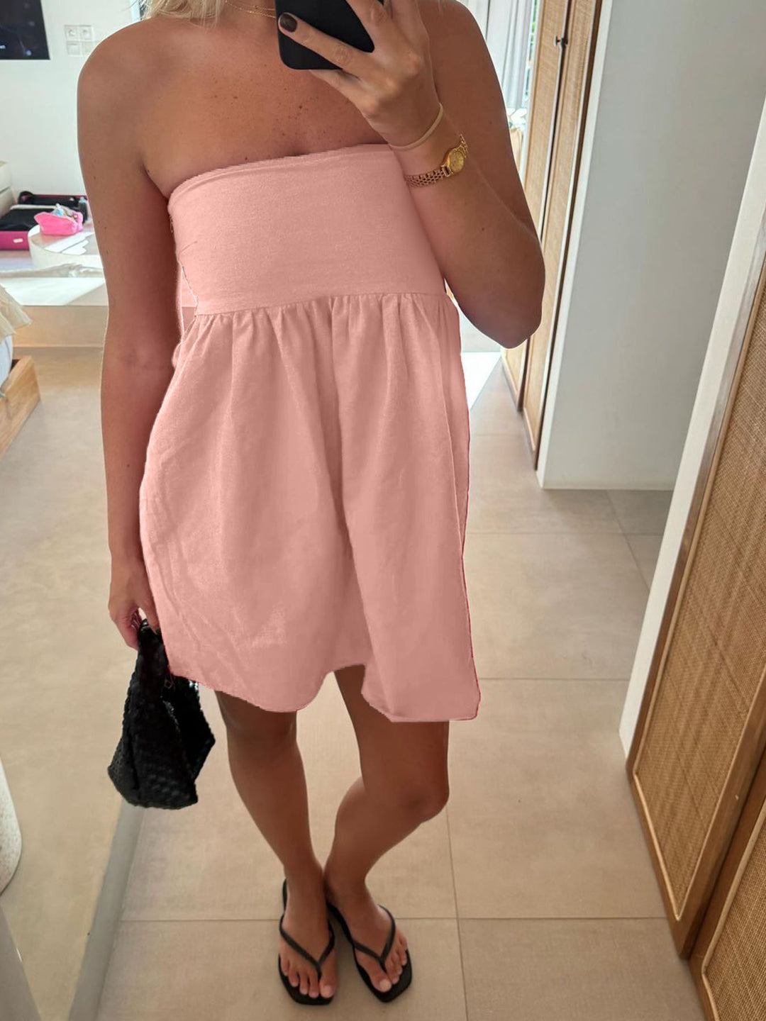 Peach Tube Mini Skater Dress
