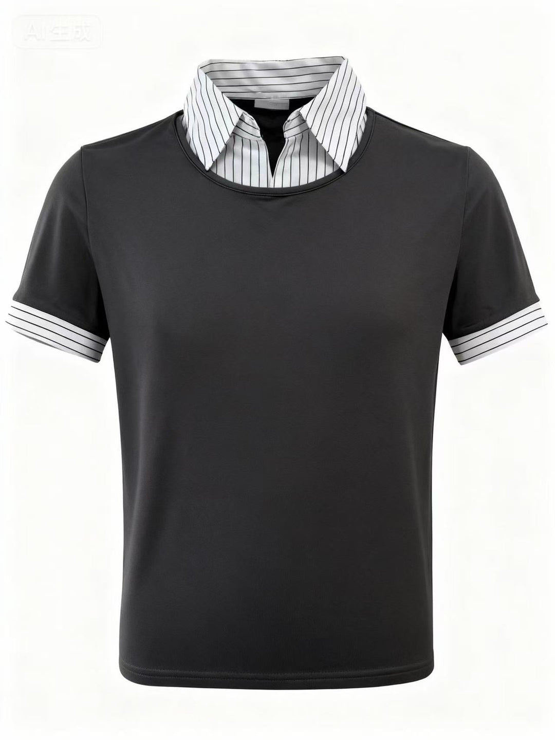 Off White Short Sleeve Contrast Collar Fitted Top