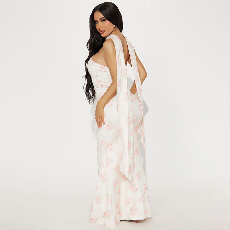 Pink Off Shoulder With Scarf Fit And Flare Dress